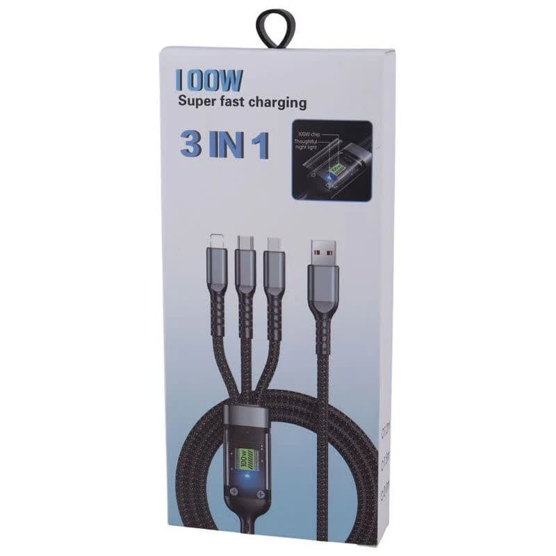 کابل سه سر فست شارژ 100 وات TDA-218 طول 1.2 متر