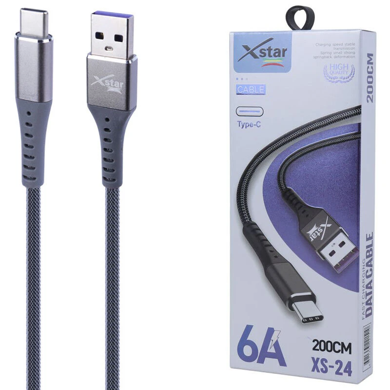 کابل تایپ سی فست شارژ 6 آمپر ایکس استار XS-24 طول 2 متر