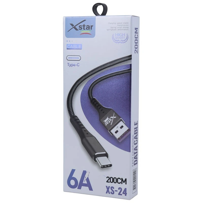 کابل تایپ سی فست شارژ 6 آمپر ایکس استار XS-24 طول 2 متر