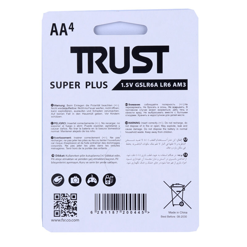 باتری چهارتایی قلمی تراست Alkaline Super Plus LR6
