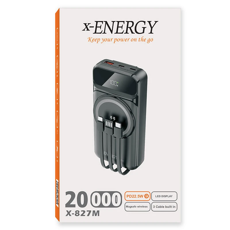 پاور بانک بی سیم فست شارژ ایکس انرژی X-827M QC3.0 PD 22.5W ظرفیت 20000 میلی آمپر ساعت
