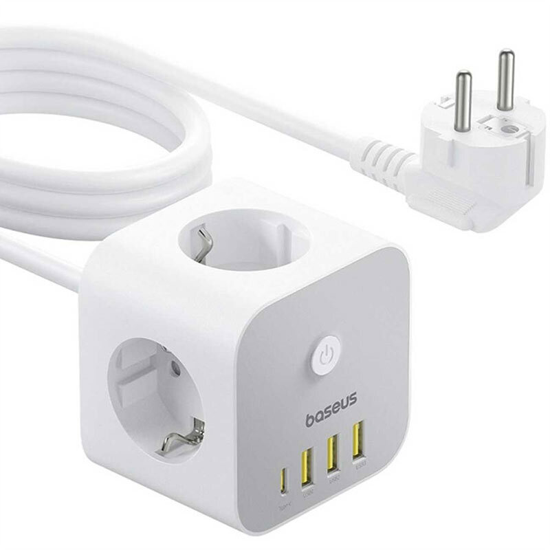 چند راهی 3 خانه باسئوس S321A با کابل 1.5 متری + شارژر USB و Type-C
