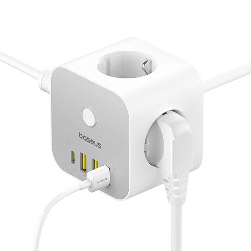 چند راهی 3 خانه باسئوس S321A با کابل 1.5 متری + شارژر USB و Type-C