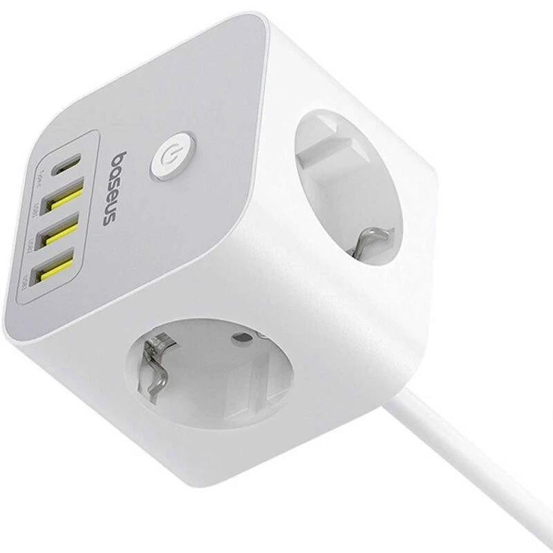 چند راهی 3 خانه باسئوس S321A با کابل 1.5 متری + شارژر USB و Type-C
