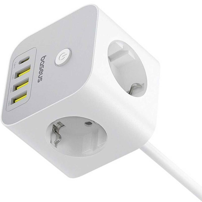 چند راهی 3 خانه باسئوس S321A با کابل 1.5 متری + شارژر USB و Type-C