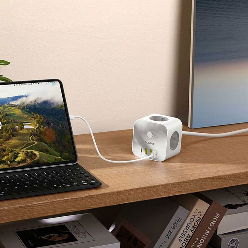 چند راهی 3 خانه باسئوس S321A با کابل 1.5 متری + شارژر USB و Type-C