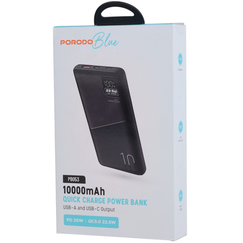 پاور بانک فست شارژ پرودو Blue PB-PBFCH053 QC3.0 PD 22.5W ظرفیت 10000 میلی آمپر ساعت