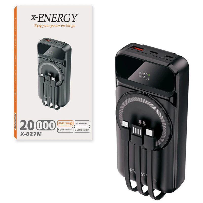 پاور بانک بی سیم فست شارژ ایکس انرژی X-827M QC3.0 PD 22.5W ظرفیت 20000 میلی آمپر ساعت