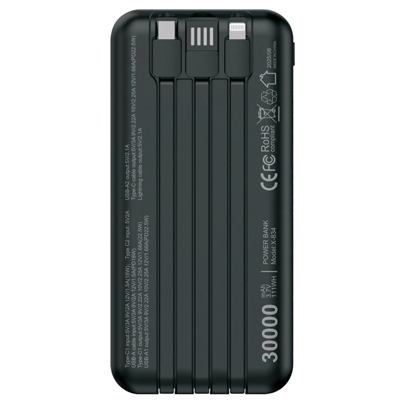 پاور بانک فست شارژ ایکس انرژی X-834 QC3.0 PD 22.5W ظرفیت 30000 میلی آمپر ساعت