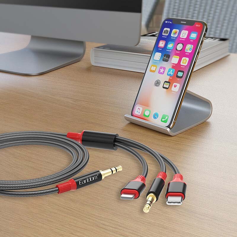 کابل تبدیل Earldom ET-AUX77 AUX To Type-C / AUX/Lightning 1.2m