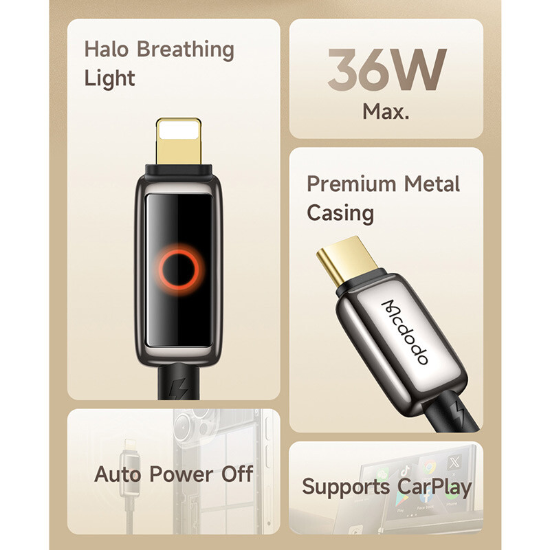 کابل تبدیل فست شارژ Mcdodo CA-667 Type-C To Lightning 3A 36W 1.2m