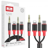 کابل تبدیل AUX به Type-C/AUX/Lightning ارلدام ET-AUX77 طول 1.2 متر