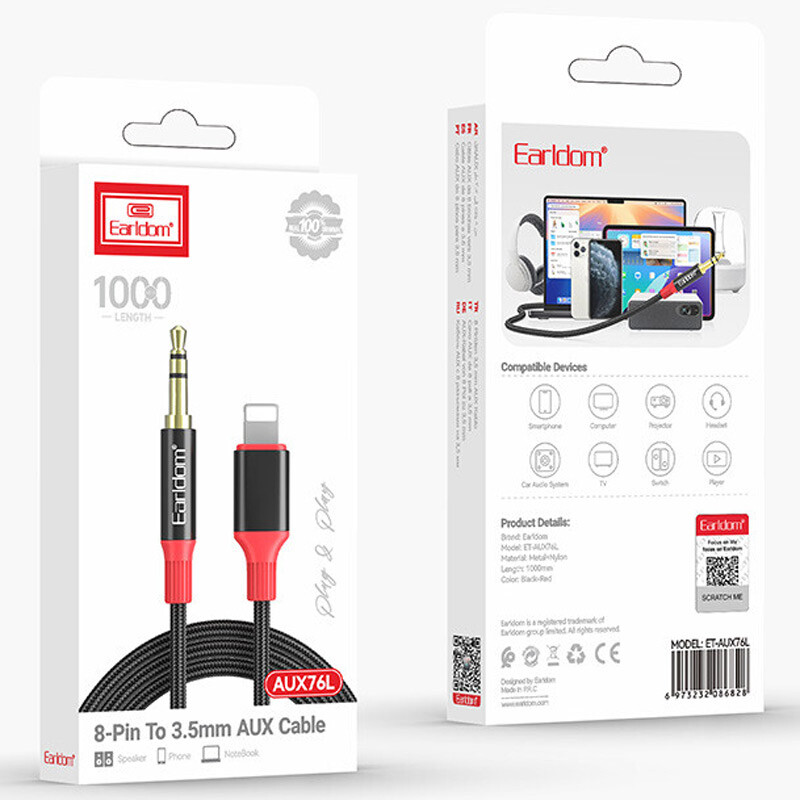 کابل تبدیل Lightning به AUX ارلدام AUX76L طول 1 متر