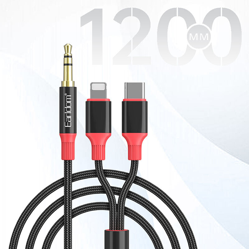 کابل تبدیل AUX به Type-C / Lightning ارلدام ET-AUX80 طول 1.2 متر