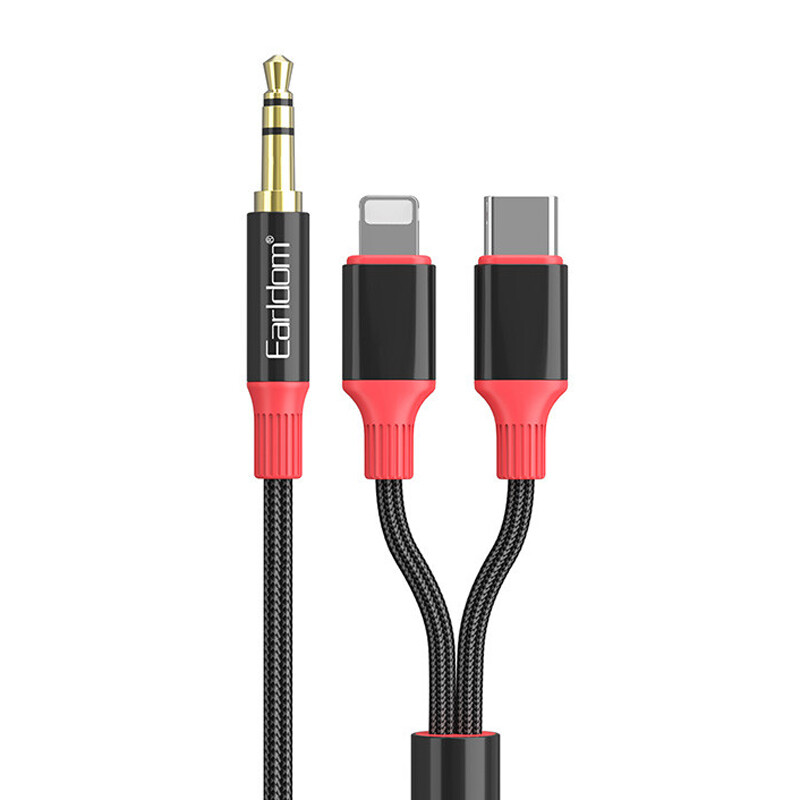 کابل تبدیل AUX به Type-C / Lightning ارلدام ET-AUX80 طول 1.2 متر