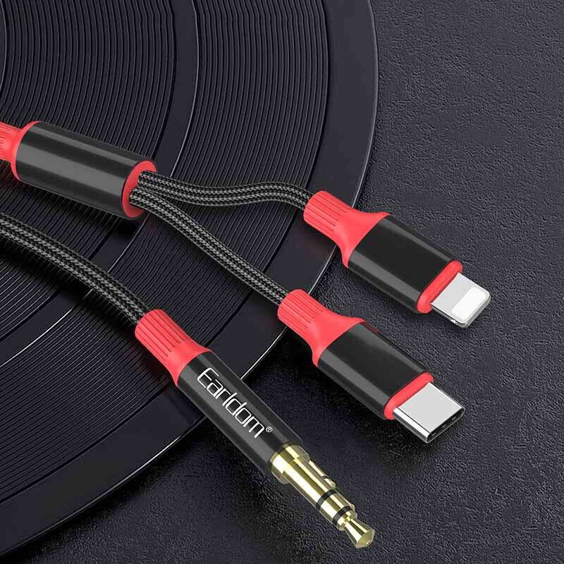 کابل تبدیل AUX به Type-C / Lightning ارلدام ET-AUX80 طول 1.2 متر