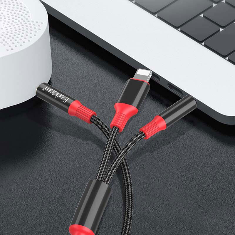 کابل تبدیل AUX به AUX / Lightning ارلدام ET-AUX79 طول 1.2 متر