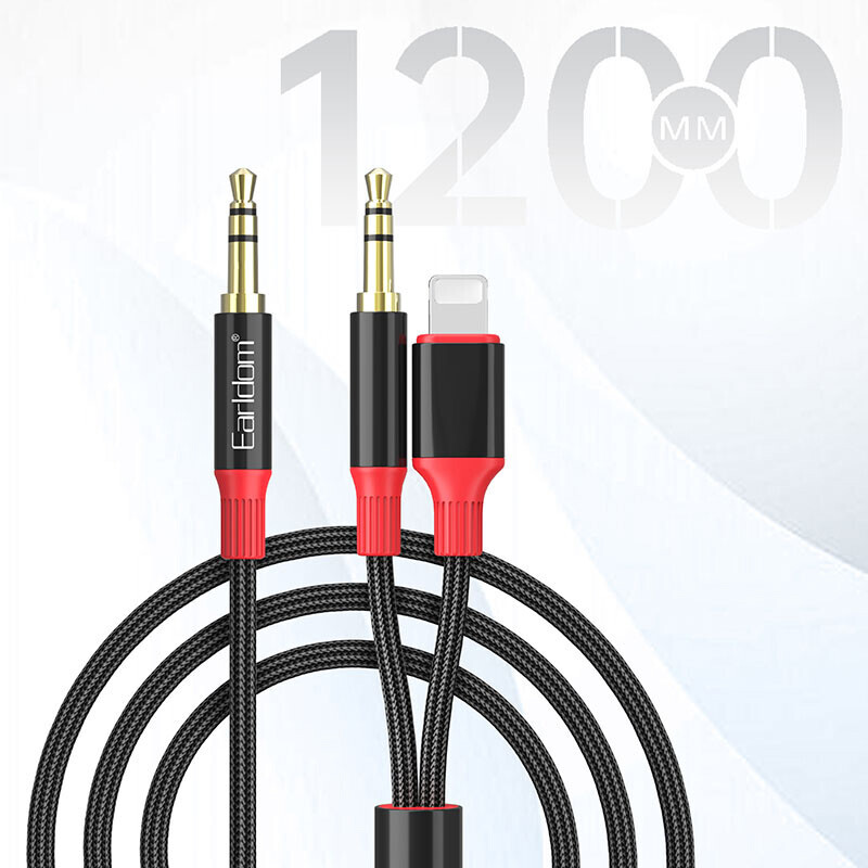 کابل تبدیل AUX به AUX / Lightning ارلدام ET-AUX79 طول 1.2 متر