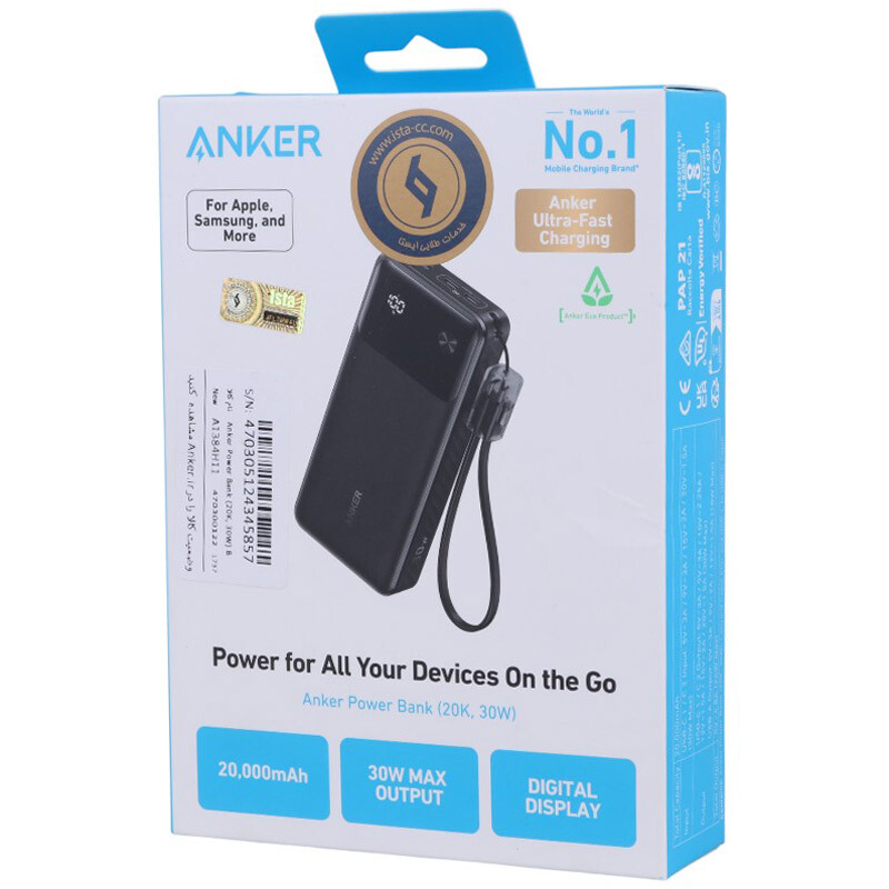 پاور بانک فست شارژ انکر A1384 PD 30W ظرفیت 20000 میلی آمپر ساعت