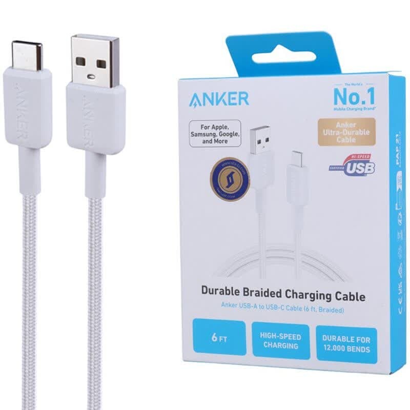 کابل تایپ سی فست شارژ Anker 322 A81H6 PD 15W 1.8m