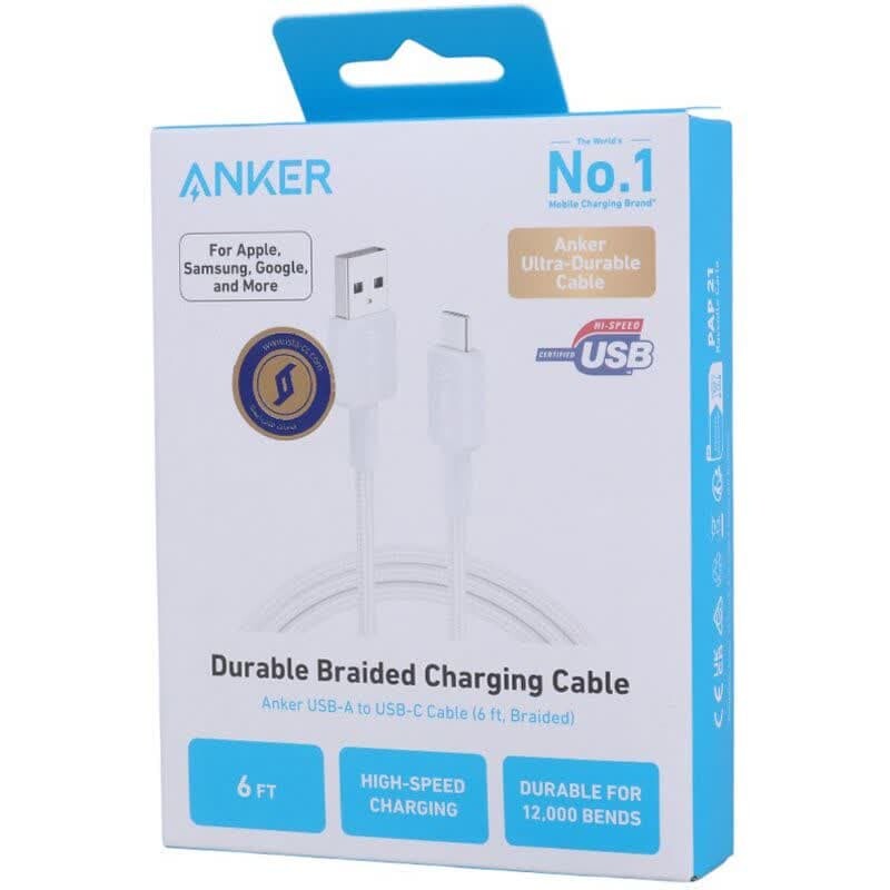 کابل تایپ سی فست شارژ Anker 322 A81H6 PD 15W 1.8m