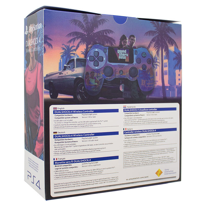 دسته بازی بی سیم SONY PlayStation 4 DualShock 4 High Copy طرح GTA VI پک‌دار با کابل شارژ