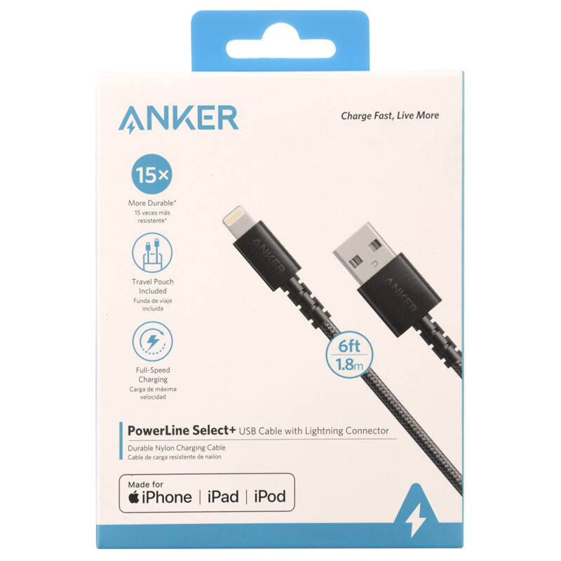 کابل آیفونی فست شارژ Anker PowerLine Select+ A8013 2.4A PD 1.8m