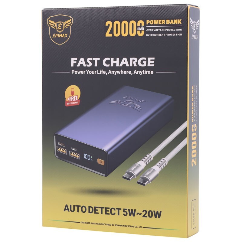 پاور بانک فست شارژ اپی مکس EP-213 20W ظرفیت 20000 میلی آمپر ساعت