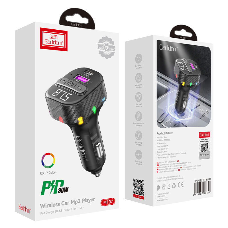 شارژر فندکی و اف ام پلیر بلوتوثی 30 وات ارلدام ET-M107