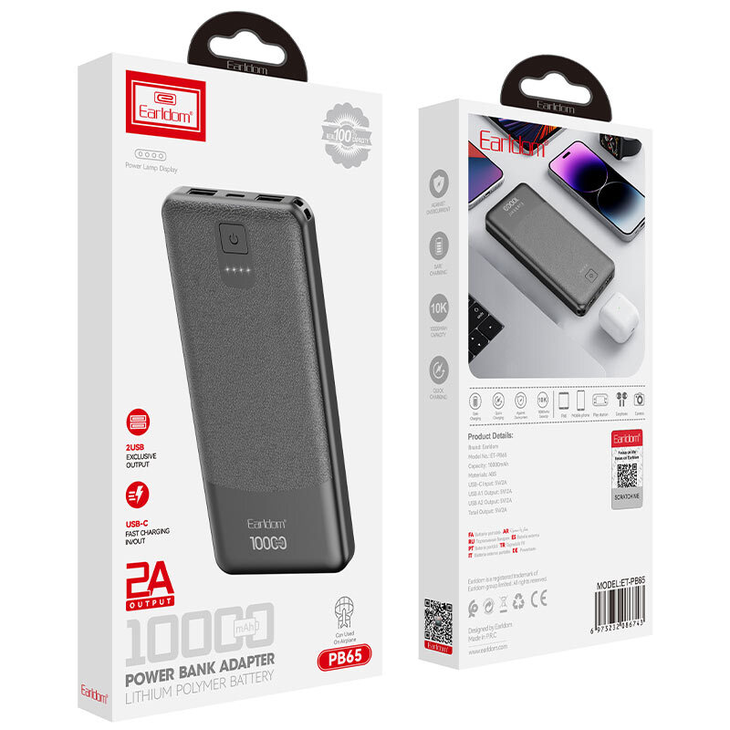 پاور بانک ارلدام ET-PB65 10W ظرفیت 10000 میلی آمپر ساعت