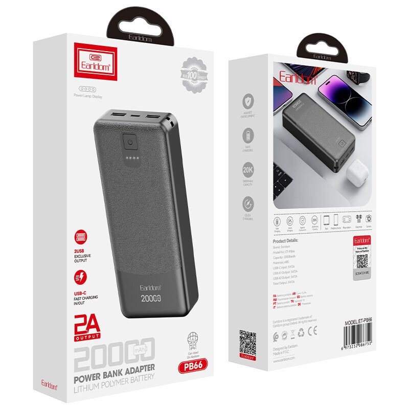 پاور بانک ارلدام ET-PB66 10W ظرفیت 20000 میلی آمپر ساعت