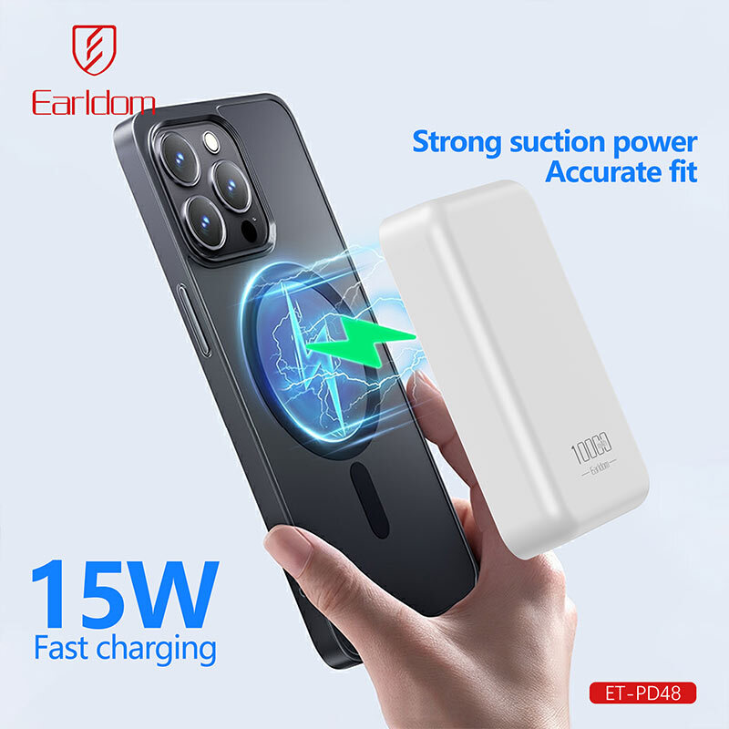پاور بانک بی سیم فست شارژ ارلدام ET-PD48 PD 20W ظرفیت 10000 میلی آمپر ساعت