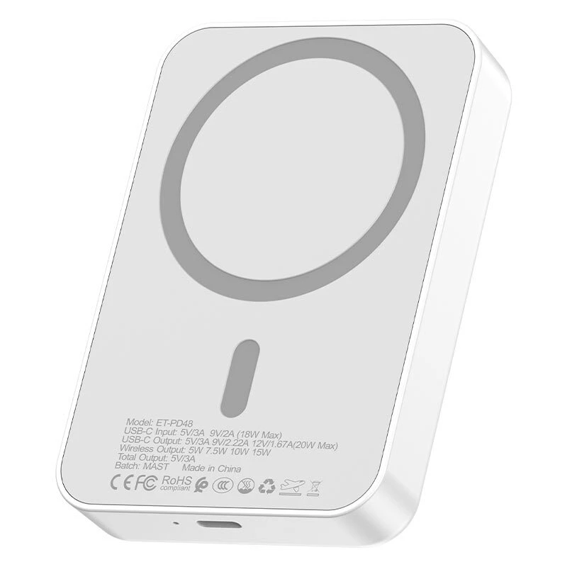 پاور بانک بی سیم فست شارژ ارلدام ET-PD48 PD 20W ظرفیت 10000 میلی آمپر ساعت