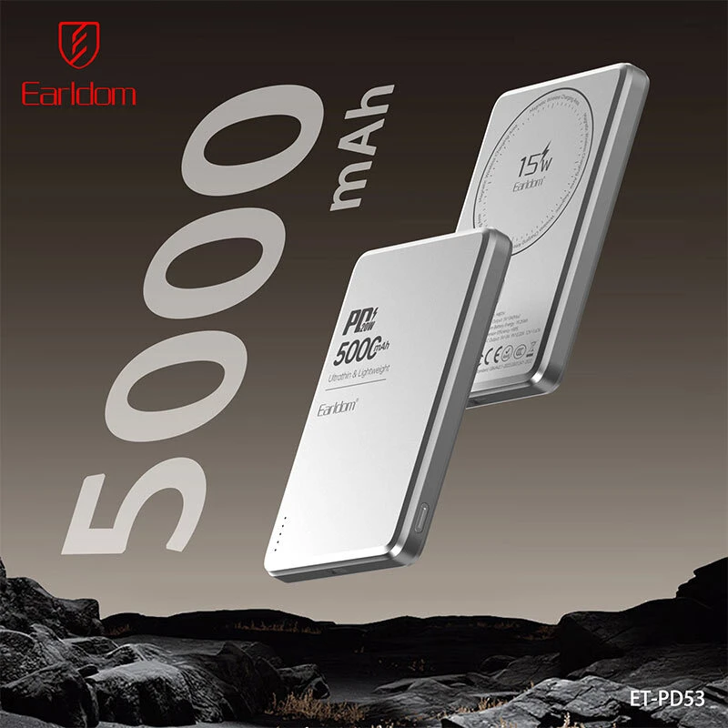 پاور بانک بی سیم فست شارژ ارلدام ET-PD53 PD 20W ظرفیت 5000 میلی آمپر ساعت