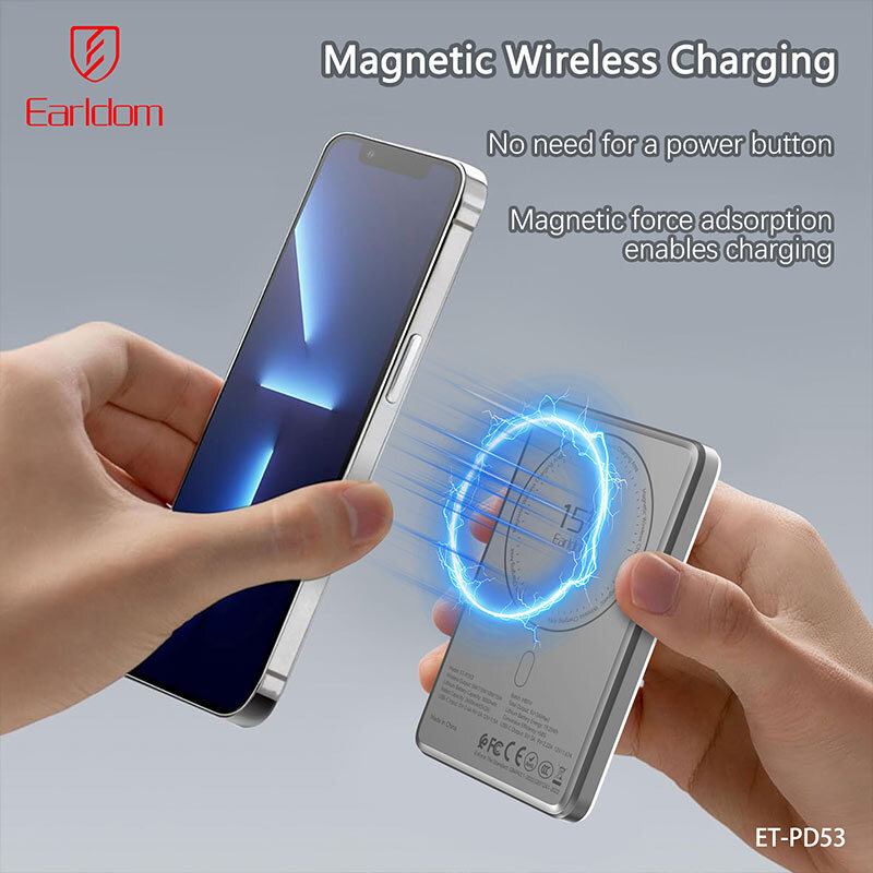 پاور بانک بی سیم فست شارژ ارلدام ET-PD53 PD 20W ظرفیت 5000 میلی آمپر ساعت