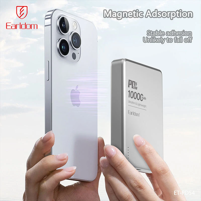 پاور بانک بی سیم فست شارژ ارلدام ET-PD54 PD 20W ظرفیت 10000 میلی آمپر ساعت