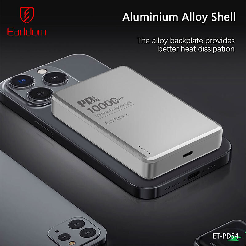 پاور بانک بی سیم فست شارژ ارلدام ET-PD54 PD 20W ظرفیت 10000 میلی آمپر ساعت