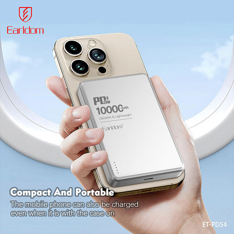 پاور بانک بی سیم فست شارژ ارلدام ET-PD54 PD 20W ظرفیت 10000 میلی آمپر ساعت