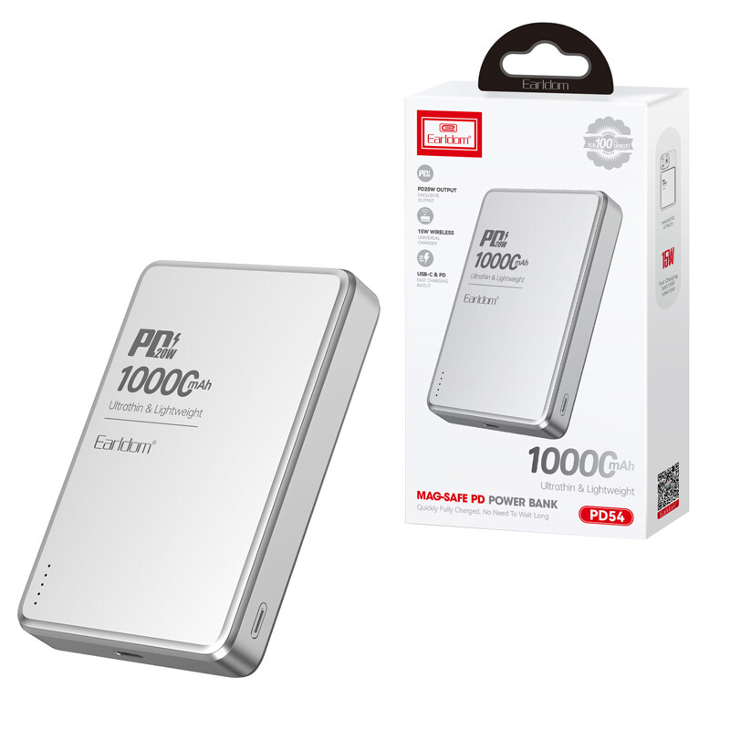 پاور بانک بی سیم فست شارژ ارلدام ET-PD54 PD 20W ظرفیت 10000 میلی آمپر ساعت