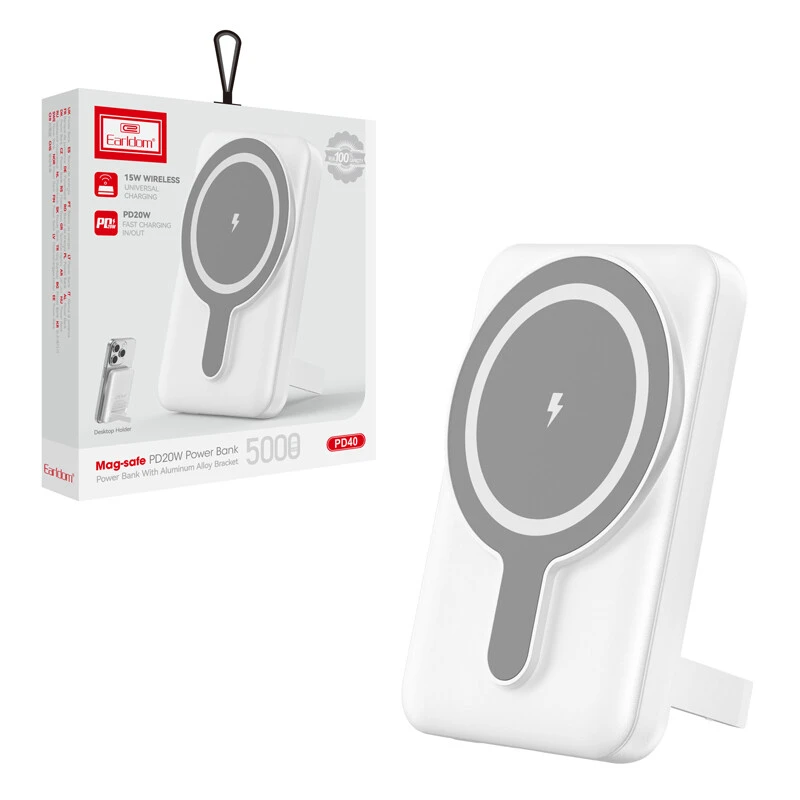 پاور بانک بی سیم فست شارژ ارلدام ET-PD40 PD 20W ظرفیت 5000 میلی آمپر ساعت