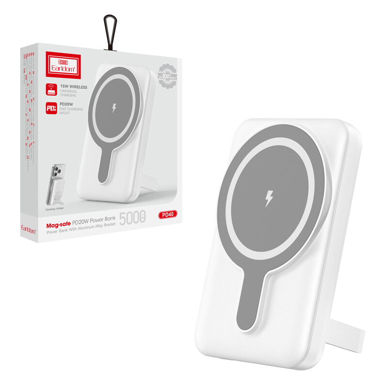 پاور بانک بی سیم فست شارژ ارلدام ET-PD40 PD 20W ظرفیت 5000 میلی آمپر ساعت