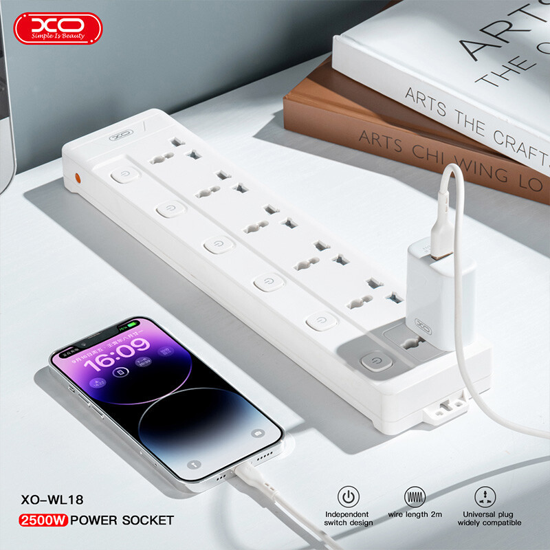 چند راهی 6 خانه برق ارت دار ایکس او XO-WL18 با کابل 2 متری