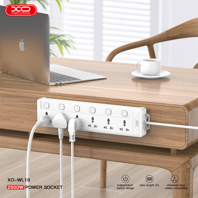 چند راهی 6 خانه برق ارت دار ایکس او XO-WL18 با کابل 2 متری