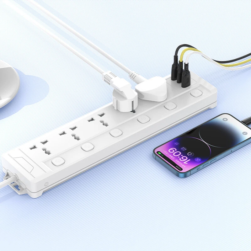 چند راهی 5 خانه ارت دار ایکس او XO-WL19 با کابل 2 متری + شارژر USB و Type-C
