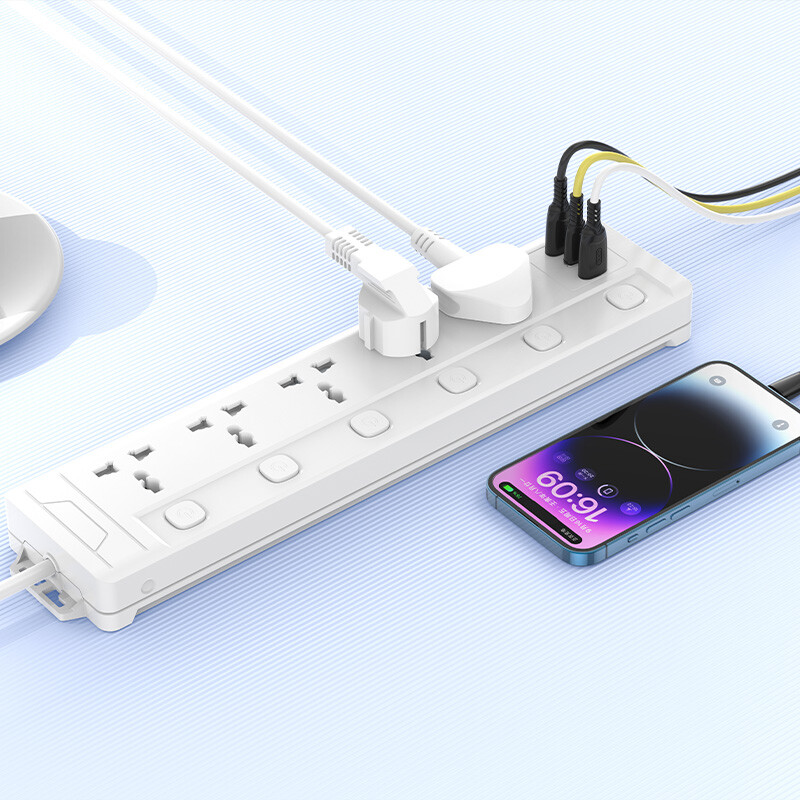 چند راهی 5 خانه برق ارت دار ایکس او XO-WL19 با کابل 2 متری + شارژر USB و Type-C
