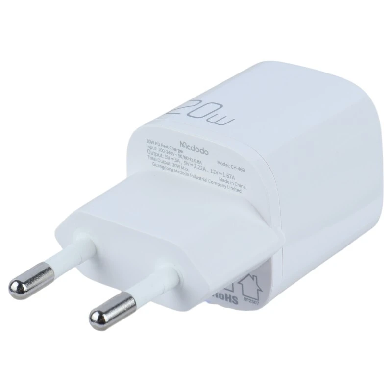 شارژر دیواری 20 وات مک دودو CH-469 PD 3A + کابل تبدیل تایپ سی