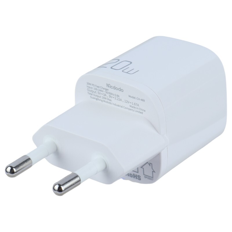 شارژر دیواری 20 وات مک دودو CH-469 PD 3A + کابل تبدیل تایپ سی