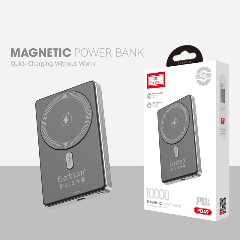 پاور بانک بی سیم فست شارژ ارلدام ET-PD49 PD 20W ظرفیت 10000 میلی آمپر ساعت