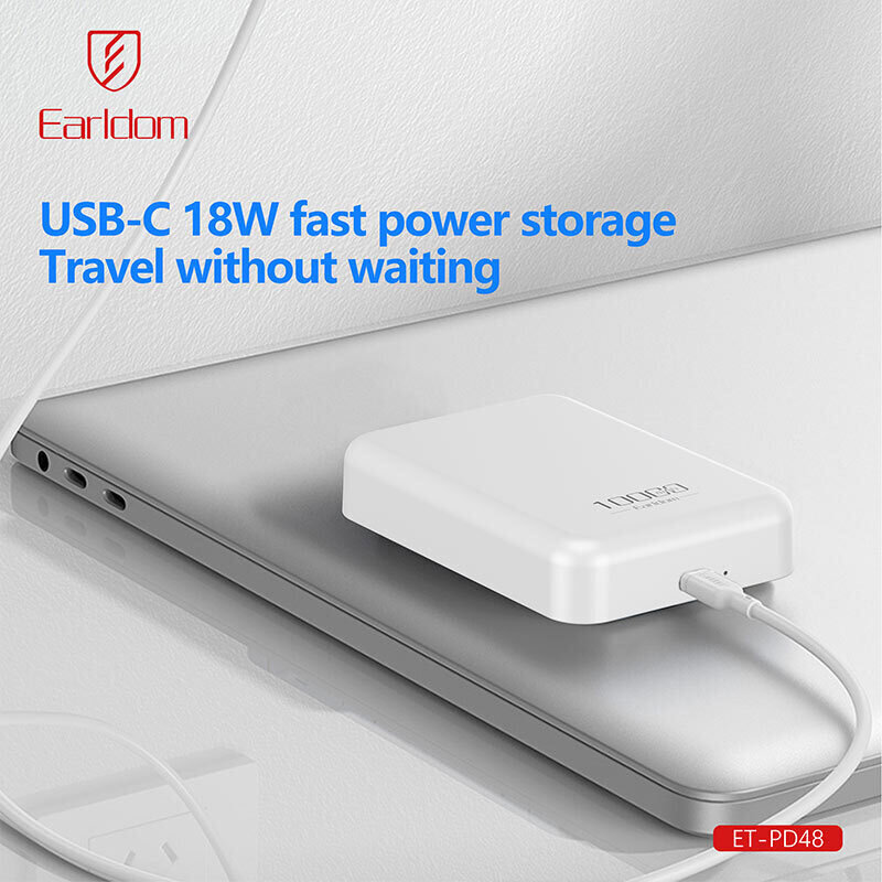 پاور بانک بی سیم فست شارژ ارلدام ET-PD48 PD 20W ظرفیت 10000 میلی آمپر ساعت