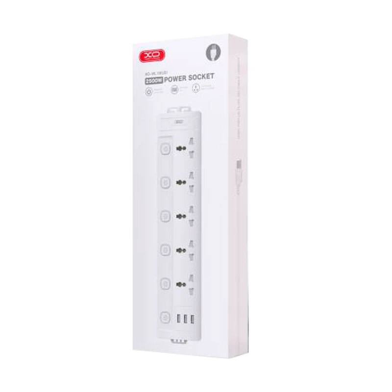 چند راهی 5 خانه ارت دار ایکس او XO-WL19 با کابل 2 متری + شارژر USB و Type-C